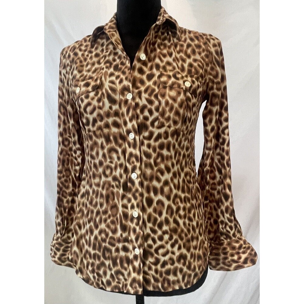 Lucky Brand XS 100% Silk Animal Print Button Up Mob Wife Sopranos